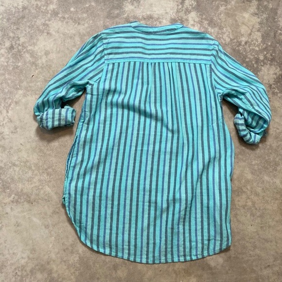 Soft Surrounding Shirt Womens sz Small Boho Striped Blue Tunic Roll Tab‎ Sleeve - Picture 9 of 13